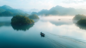 巨型碗中的湖泊与小岛微景观图