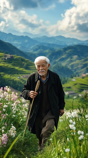 |镜号|景别|画面内容|台词|时长||-|-|-|-|-||1|全景|一片开阔的芳洲，绿草如茵，繁花似锦，远处山峦起伏，天空湛蓝。|无|5s||2|中景|一位老者手持藜杖，慢慢地踱步而来。|杖藜徐步立芳洲|4s||3|近景|老者的面容安详，目光悠然地看着四周的美景。|无|3s||4|特写|藜杖上的纹理清晰可见，老者的手紧紧握着。|无|2s||5|中景|老者在芳洲中央停下脚步，微风拂过他的衣衫。|无|4s||6|全景|以老者为中心，展现周围生机勃勃的景象。|无|5s|