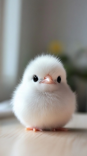 Cute Fluffy White Bird with Black Eyes in Adorable Close Up