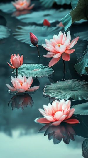 Reflective Beauty Feature flowers mirrored in a tranquil body of water , doubling their charm . v 6.0 ar 9:16