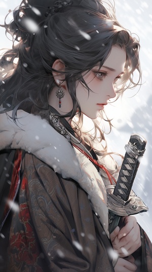 古风汉服少女 御姐持剑 下雪落梅长相御姐好看