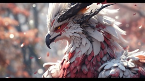 3D，特写，Griffin，游戏，Griffin，an,anime,version,of,a,large,white,and,red,Griffin,,in,the,style,of,unreal,engine,5,,characterful,animal,portraits,,eve,ventrue,,furry,art,,captures,the,essence,of,nature,,distinctive,noses,，Chinese,dragon