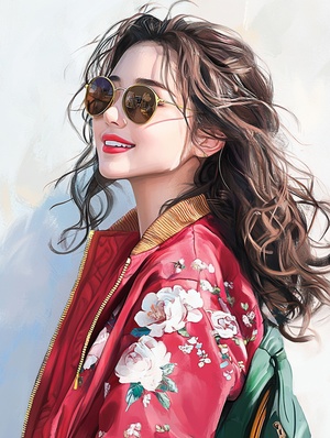 优雅国风时尚美女街道插画彩色艺术作品