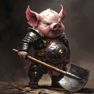 prompt : pigsy, holding a large rake, no sword, wear armour, attack pose, by artgerm ar 3:4 pigsy