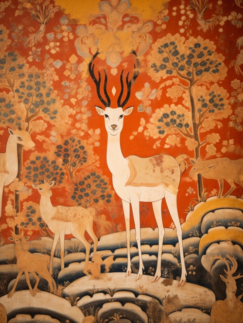 当九色鹿从敦煌壁画中走出来🦌敦煌壁画中的九色鹿敦煌，这座古老的艺术之城，藏着无数珍贵的壁画。其中，九色鹿的壁画更是引人注目。它描绘的是一只充满神奇色彩的鹿，其毛色如彩虹般绚烂，传说中它代表着吉祥、仁慈和好运。九色鹿在敦煌壁画中是一种精神的象征，它的形象已经超越了简单的艺术表现，成为了一种深邃的文化现象。🦌敦煌守护神的邀请在敦煌的一座山峰上，住着一位守护神。他负责守护敦煌的壁画，确保它们免受破坏。一天，他感应到九色鹿的壁画中似乎有些异动。他决定深入调查，看看究竟发生了什么。守护神发现九色鹿仿佛有了生命。它的眼神充满了灵气，似乎正等待着某个时刻。为了解开这个谜团，守护神决定寻找一位科学家来共同研究这个奇怪的现象。
