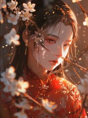 Chinese Girl in Red Hanfu: A Vibrant Anime Fairy Tale Illustration
