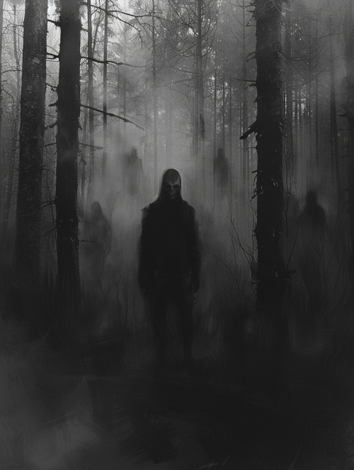 黑雾笼罩了森林，警笛头、星期五、无脸男都在看着你，许许多多的怪物都在凝视着屏幕前的你，他们躲在树林身处，躲避屏幕前你的凝望，令人毛骨悚然，不寒而栗
