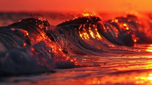 夕阳落山不久，西方的天空，还燃烧着一片橘红色的晚霞。大海，也被这霞光染成了红色，而且比天空的景色更要壮观。因为它是活动的，每当一排排波浪涌起的时候，那映照在浪峰上的霞光，又红又亮，简直就像一片片霍霍燃烧着的火焰，闪烁着，消失了。而后面的一排，又闪烁着，滚动着，涌了过来。