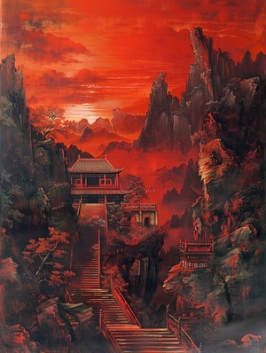 古代建筑 红色s.mj.runIQ3_eX0GXPY A painting depicting a colorful traditional Asian landscape, In the style of red and bronze, Large-scale mural, Monochrome realism, Bright painting, Fascinating illustrations, The art of precision, Historical Replica - Zechariah ar 3:4 stylize 50 iw 2s.mj.runIQ3_eX0GXPY一幅描绘多彩的传统亚洲风景的画作，以红色和青铜的风格，大规模壁画，单色现实主义，明亮的绘画，迷人的插图，精确的艺术，历史复制品-撒迦利亚