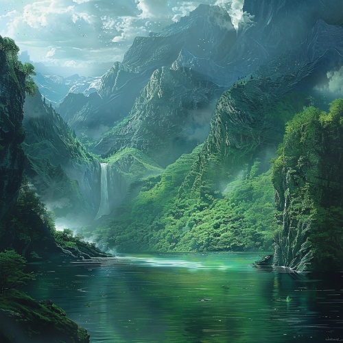 画一幅山水，景色优美，绿水青山，很有动感的