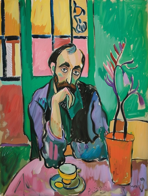 Painter Henry Matisse style, green, characters, home. , mRO4WC