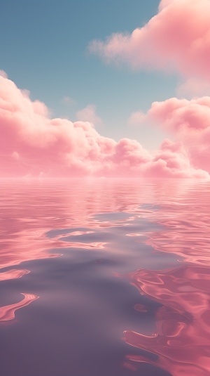 渐变的粉色天空与海面融为一体的梦幻氛围