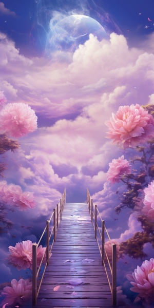 梦幻粉紫色的牡丹花桥通向神奇空灵的空间