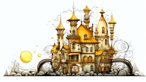 I miniature whimsical fairy tales yellow and white house, clean line art, fine line art, no black background relax v 6.0