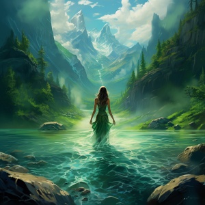 青山绿水和美女融合成山水，双重暴光融合