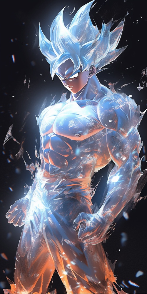Perfect hvbrid of ultra instinct goku an invisible ghost translucent type, wearingshiny glossy costume, beautiful etched patterns, hyper detail, photorealistic, octanerender, unreal engine, hyper deta