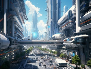 高级感，高科技都市，超未来科技，高楼大厦，飞行汽车，让人身临其境的感觉