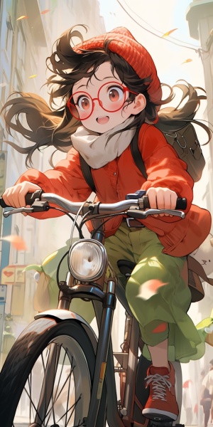 可爱小女孩骑着自行车闯入闹市
