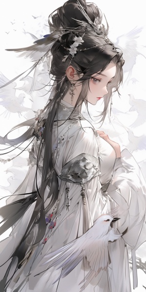 (masterpiece),,(best,quality),,(super,delicate),,(illustration),,(extremely,delicate,and,beautiful),,(dynamic,angle),,white,and,black,highlights,,(legendary,Dragon,Queen:1.3)（1,girl）,,Hanfu,,(complex,details),(beautiful,and,delicate,eyes),,golden,eyes,,green,pupils,,delicate,face,,upper,body,,messy,floating,hair,,messy,hair,,focus,,perfect,hands,,(fantasy,wind)