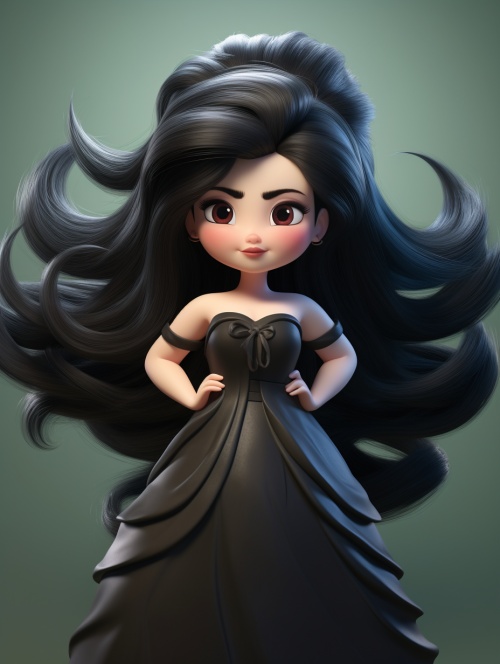 黑色的漂逸的秀发，卡通圆润的脸符合中国微胖女神的上身图