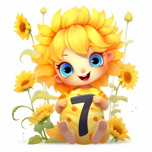 可爱卡通向日葵带有数字7标识