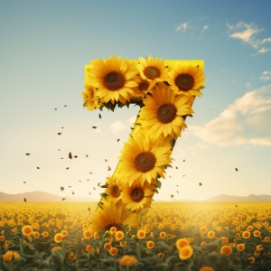 数字7构成的向日葵在亮色背景中绽放