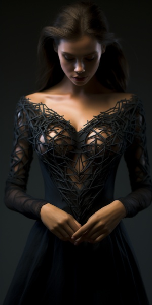 Intricate Details of a Solo Girl with Perfect Black Heart Dress