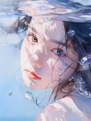 Water, Color, and Bright Tone - A Closeup Portrait of a 20-Year-Old Beautiful Japanese Girl