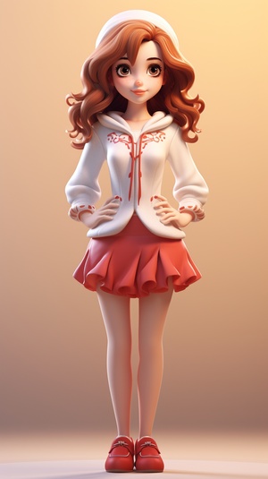 Cartoon Girl in 3D Disney Style with Full Body on White Background