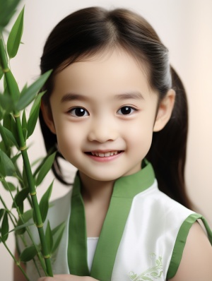 6 years old Chinese beautiful girl in a white picture