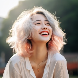 Chinese young woman with long hair smiling