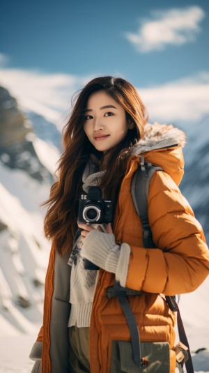 雪山风光下的美丽16岁中国女孩