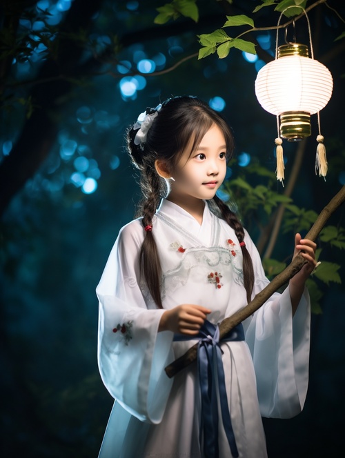 On,a,moonlit,night,during,the,Mid-Autumn,Festival,,with,a,full,moon,shining,high,in,the,sky,,a,three-year-old,Chinese,girl,wearing,a,white,Hanfu,dress,can,be,seen,amidst,a,grove,of,osmanthus,trees.,She,joyfully,holds,a,small,white,rabbit,in,her,arms,,her,face,beaming,with,happiness.,The,festive,atmosphere,is,further,heightened,by,the,dazzling,fireworks,lighting,up,the,sky.Ultra,HD,resolution,hyper,resolution,,ultra-real,picture,,hyper,quality,,fujifilm,,ultra,detailed,,8k,,best,quality