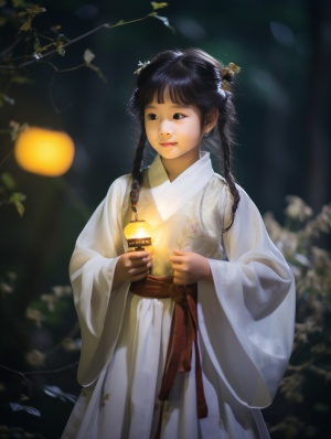 Moonlit Night: Joyful Chinese Girl and Festive Atmosphere