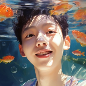 Hyper Realistic Underwater Portrait of an 18-year-old Chinese Boy