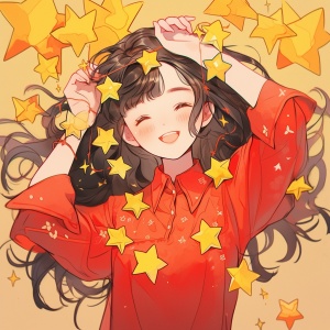 国庆节卡通Q版少年中国红衣服黄色星星单人照
