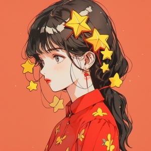 国庆节卡通Q版少年中国红衣服黄色星星单人照