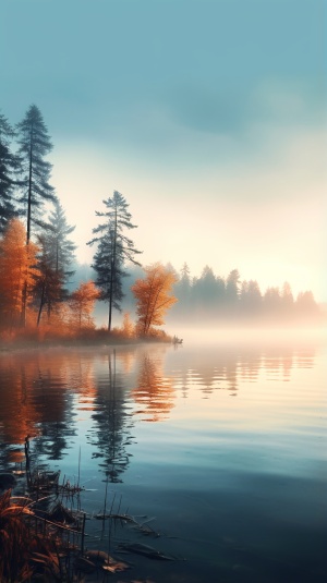 Misty Autumn Lake iPhone Wallpaper 1:2