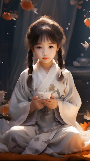 arafed,image,of,a,little,girl,sitting,on,a,blanket,with,a,flower,in,her,hand,,adorable,digital,painting,,palace，a,girl,in,hanfu,,cute,digital,art,,chinese,girl,,little,girl,with,magical,powers,,realistic,cute,girl,painting,,pink,zen,style,,lotus,floral,crown,girl,,sitting,on,a,lotus,flower,,beautiful,character,painting,,young,asian,girl,,cute,beautiful