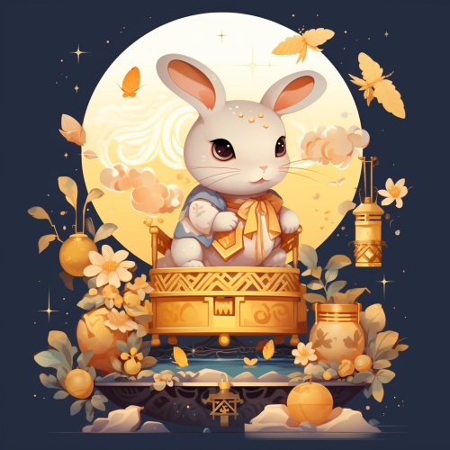 可爱的萌宝、中秋花灯、月亮、兔子