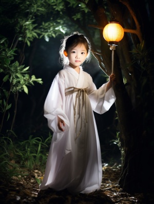 Moonlit Night: Joyful Chinese Girl and Festive Atmosphere
