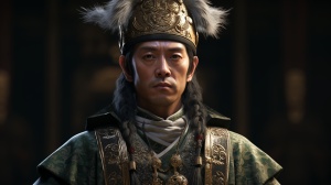 中国古风主义男贵族戴冠帽巾穿十二章纹冕服