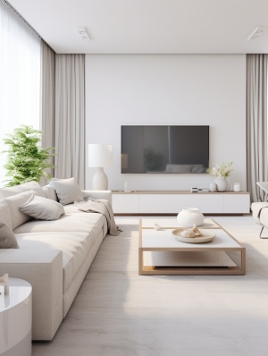 Minimalist Living Room with White Furniture and Gray Accents