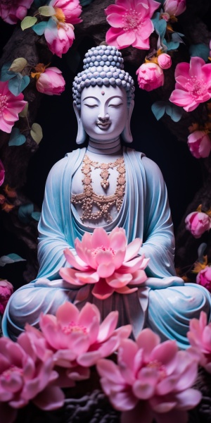 a,statue,of,a,buddha,surrounded,by,flowers,,buddhist,art,,buddhism,,bodhisattva,,buddhist,,buddha,,guanyin,,zen,aesthetic,,guanyin,of,the,southern,seas,,on,path,to,enlightenment,,soft,zen,minimalist,,shintoism,,the,buddha,,love,of,wisdom,,on,the,path,to,enlightenment,,buddhist,monk,,zen,temple,background,,zen