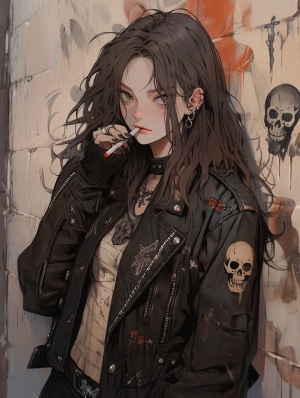 Illustration of a rebellious teen girl in a dark alleyway