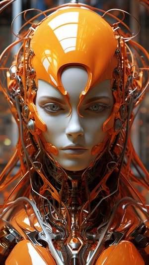 1,robot,,organic,,orange,triangle,glowing,eyes,,cyberhelmet,,long,hair,,white,plastic,,diffuse,lighting,,fantasy,,intricate,,elegant,,highly,detailed,,lifelike,,photorealistic,,smooth,,sharp,focus,,art,by,John,Collier,and,Albert,Aublet,and,Krenz,Cushart,and,Artem,Demura,,wires,,tubes,,dark,room,,dim,light