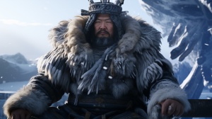 北极巨人族部落男子穿兽皮衣视觉超逼真