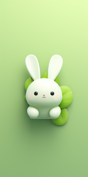 简约风壁纸设计：小兔子元素，白色背景，绿色点缀，可爱手机壁纸