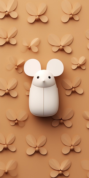 简约风壁纸设计 手机壁纸 小老鼠元素 可爱 白色棕色点缀