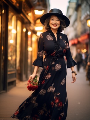 中老年女性在巴黎时尚美感的写实摄影